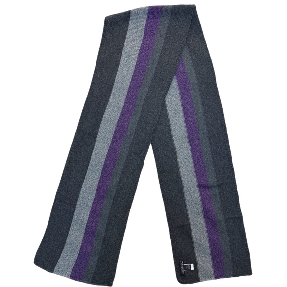 Banana Republic 100% Merino Wool Scarf – Charcoal, Grey & Purple Stripes - Picture 4 of 7